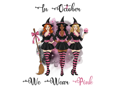 Witches Breast Cancer Awareness Halloween Shirt | In October We Wear Pink