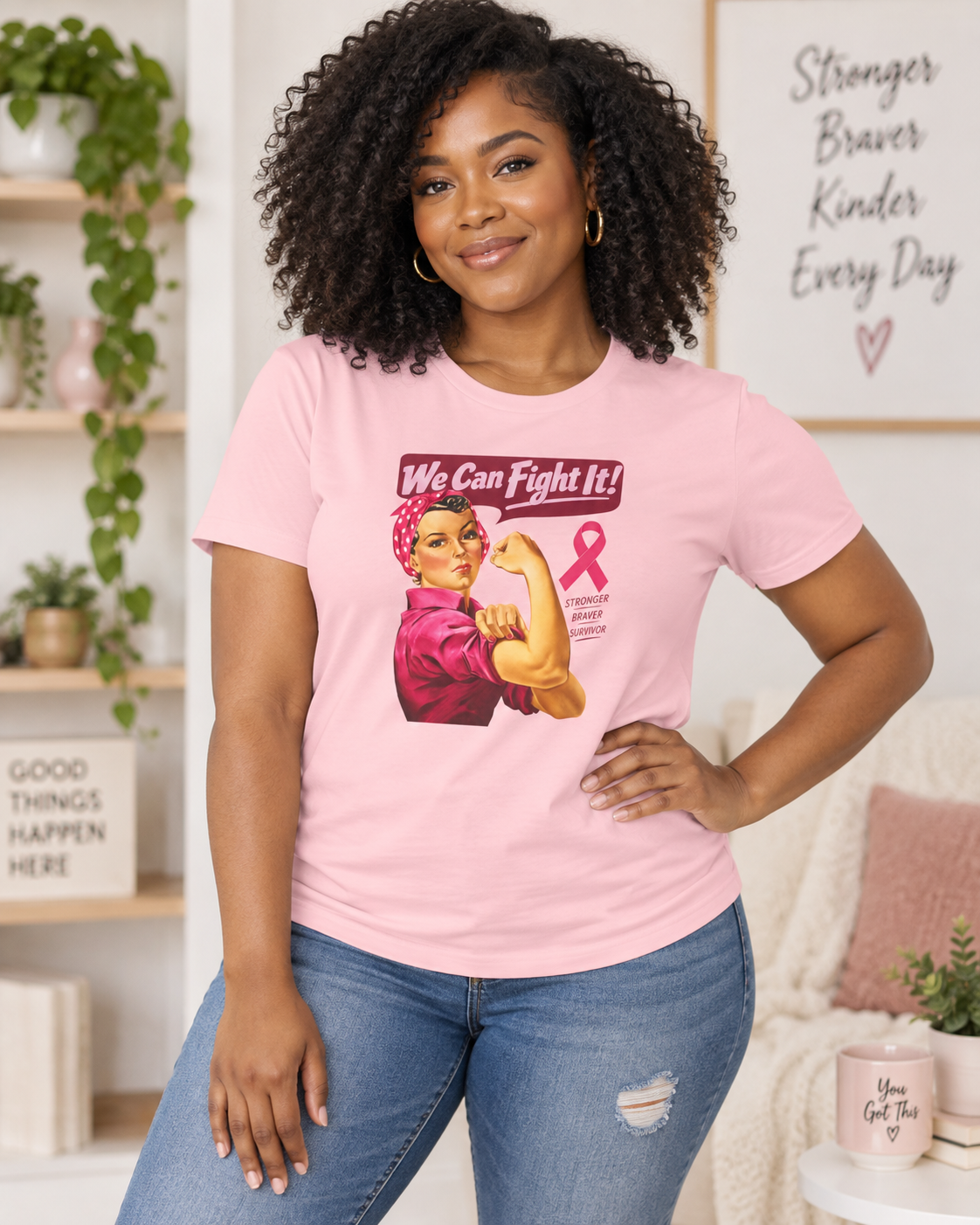 We Can Fight It Breast Cancer Awareness Shirt | Vintage Riveter Women’s Tee