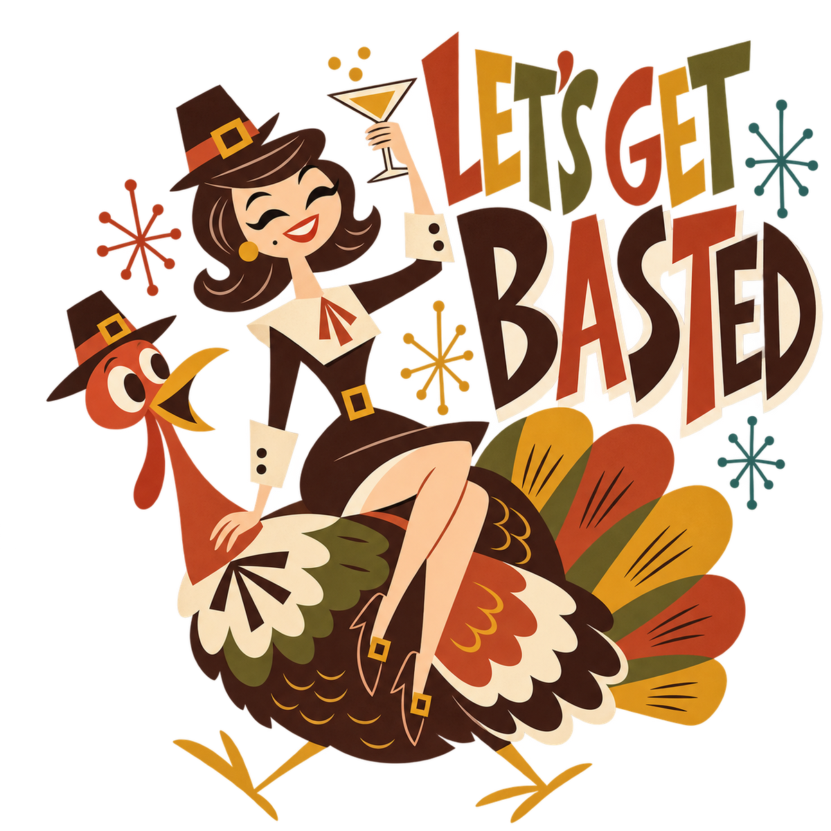 Let's Get Basted Thanksgiving Shirt | Retro Women's Cocktail Tee
