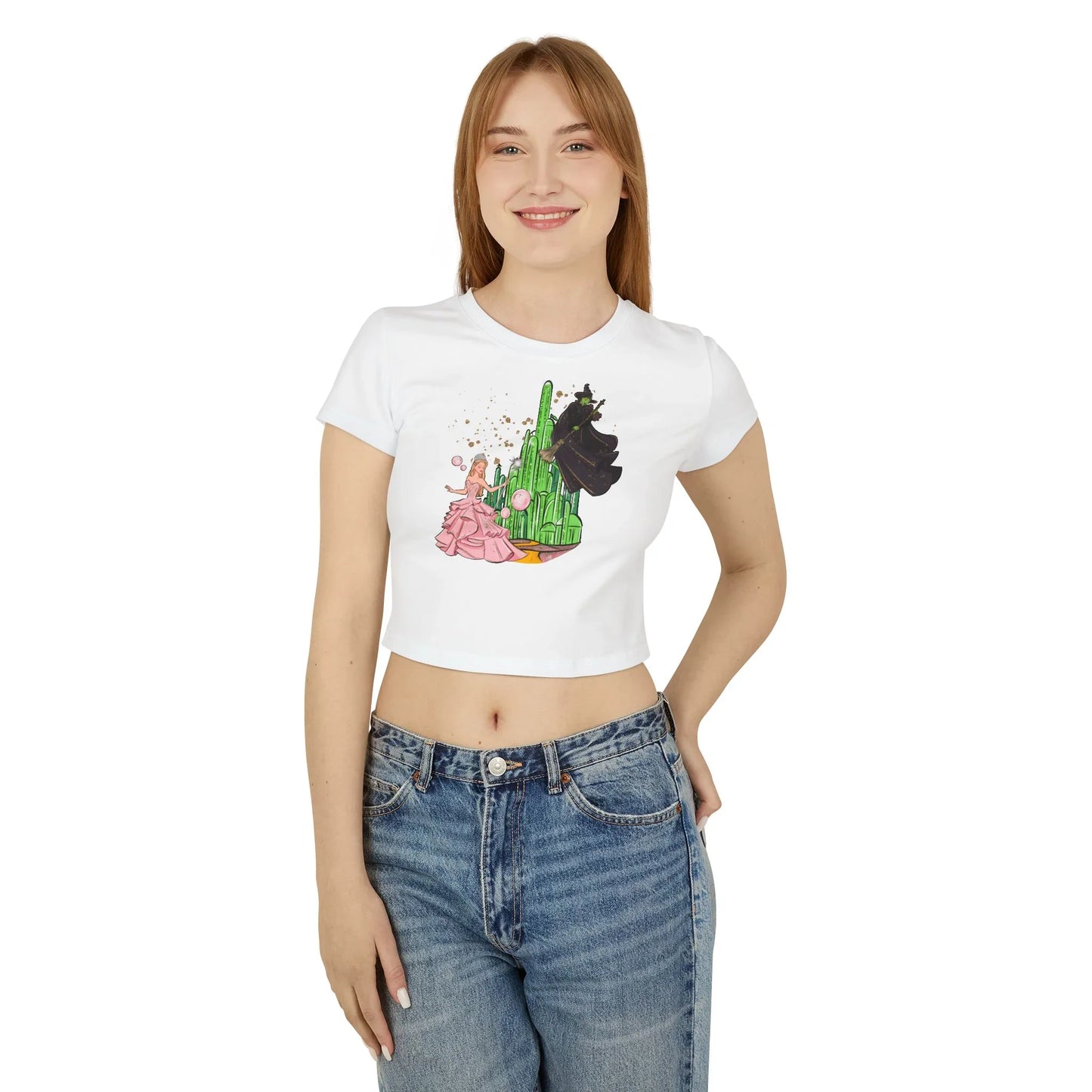 Emerald City Magic: Glinda vs. Elphaba Women's Baby Tee - Whippie's