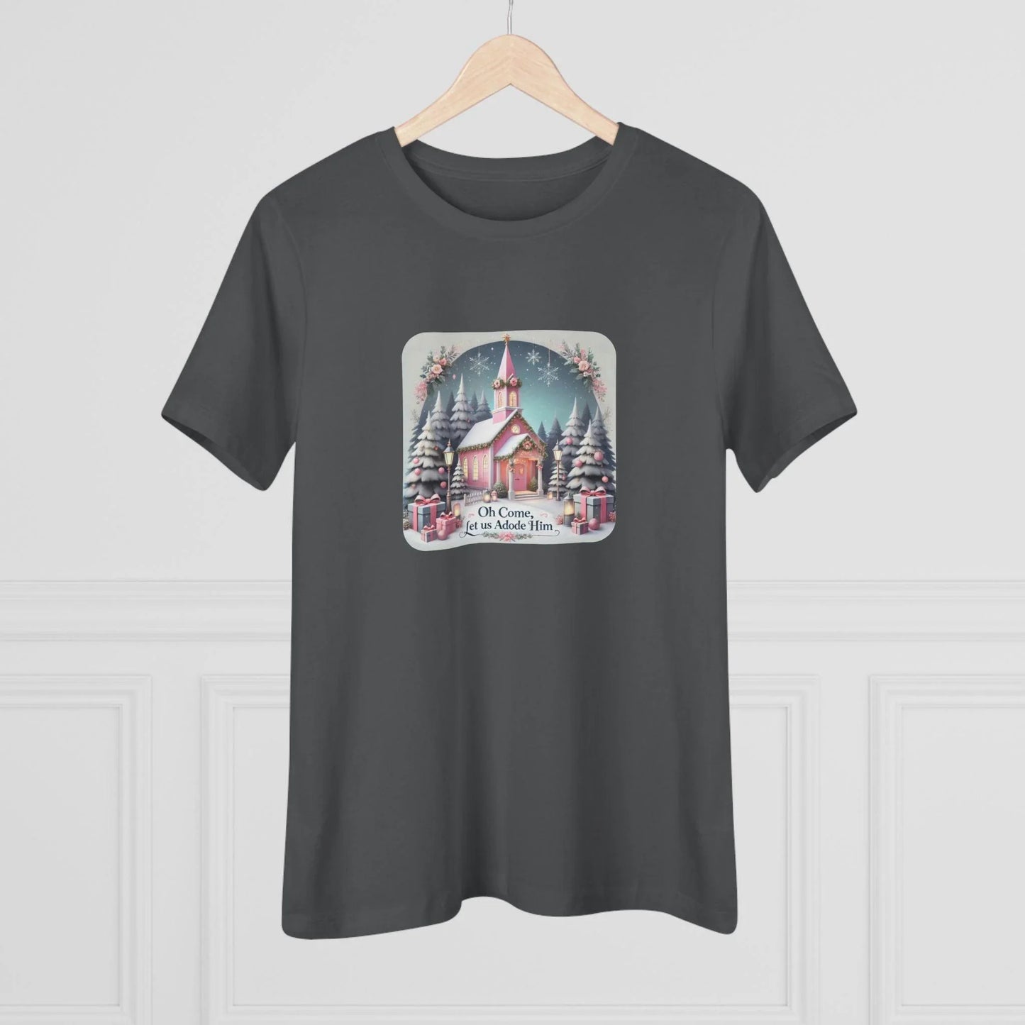 💖⛪ Pink Church - Oh Come, Let Us Adore Him ❄️🎁 - Women's Softstyle Tee - Whippie's