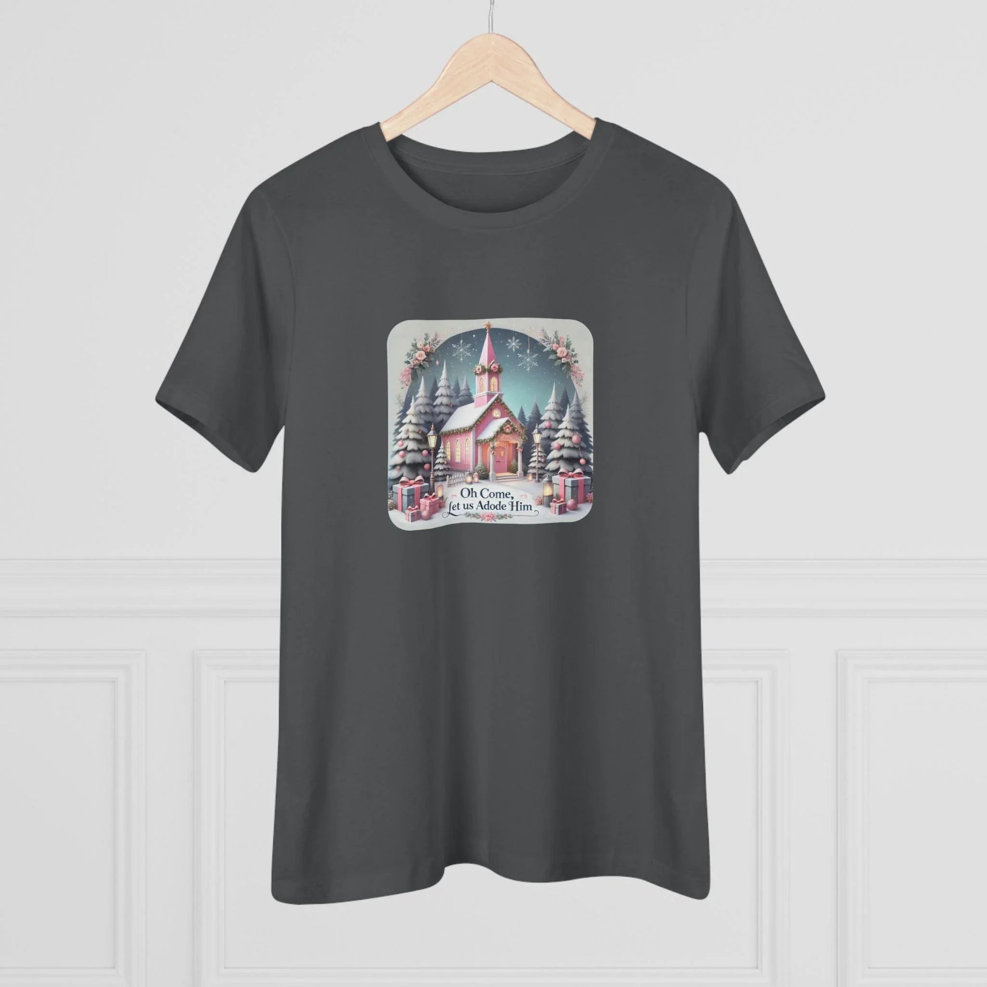 💖⛪ Pink Church - Oh Come, Let Us Adore Him ❄️🎁 - Women's Softstyle Tee - Whippie's
