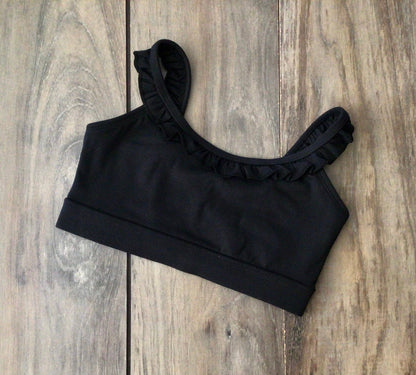 Phoenix Black Ruffle Top girls dance top back view