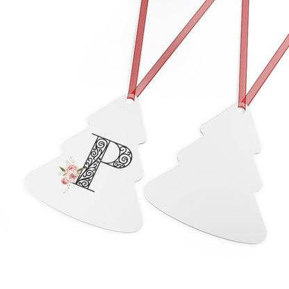 Floral Letters: Letter P - Metal Christmas Ornament - Whippie's