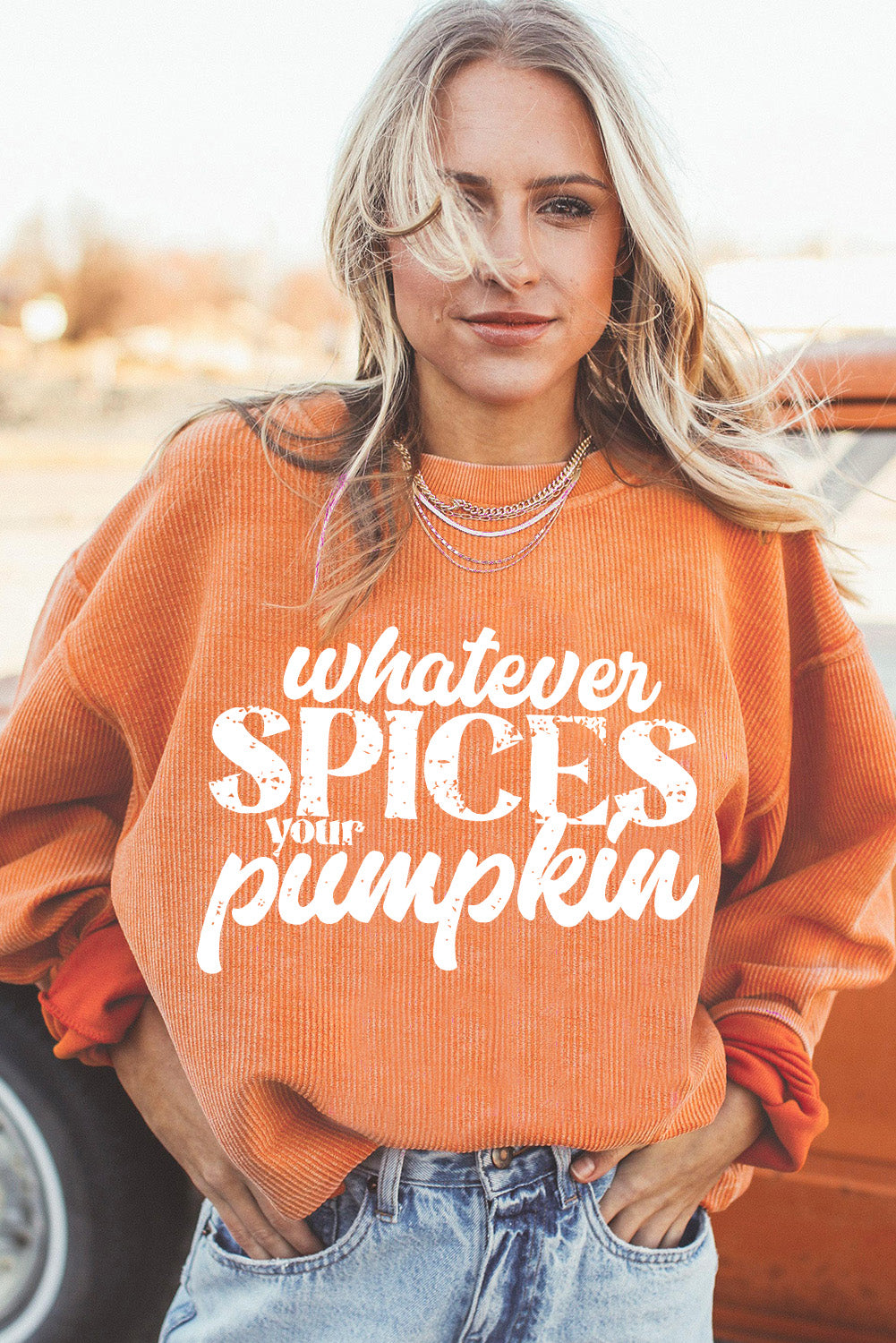 Whatever Spices Your Pumpkin Sweatshirt | Orange Corded Pullover