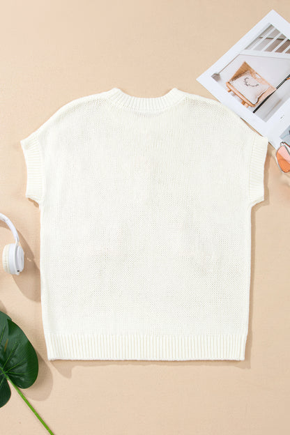 Short Sleeve Knit Applique Bow Sweater