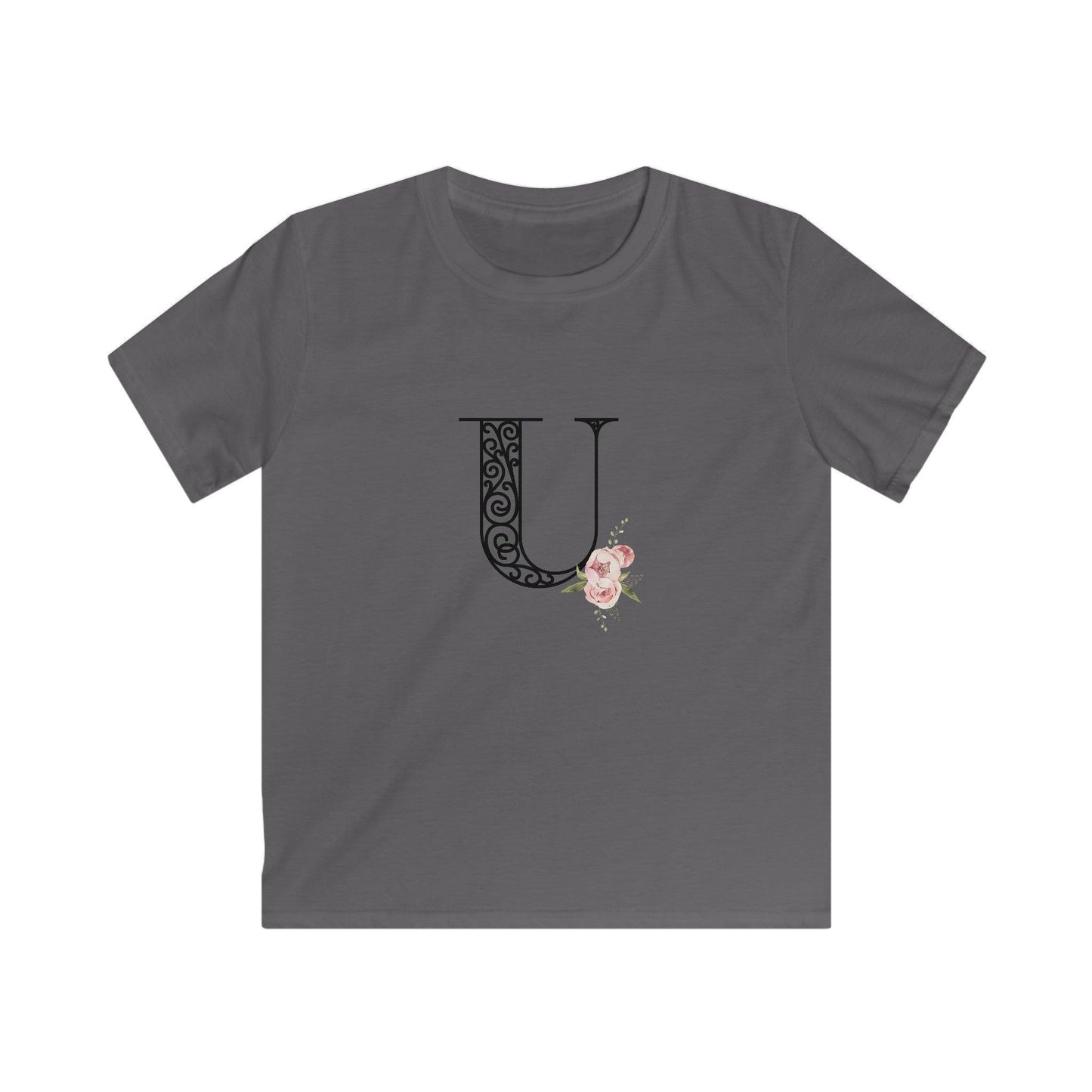 Floral Letters: Letter U - Kids Softstyle Tee - Whippie's