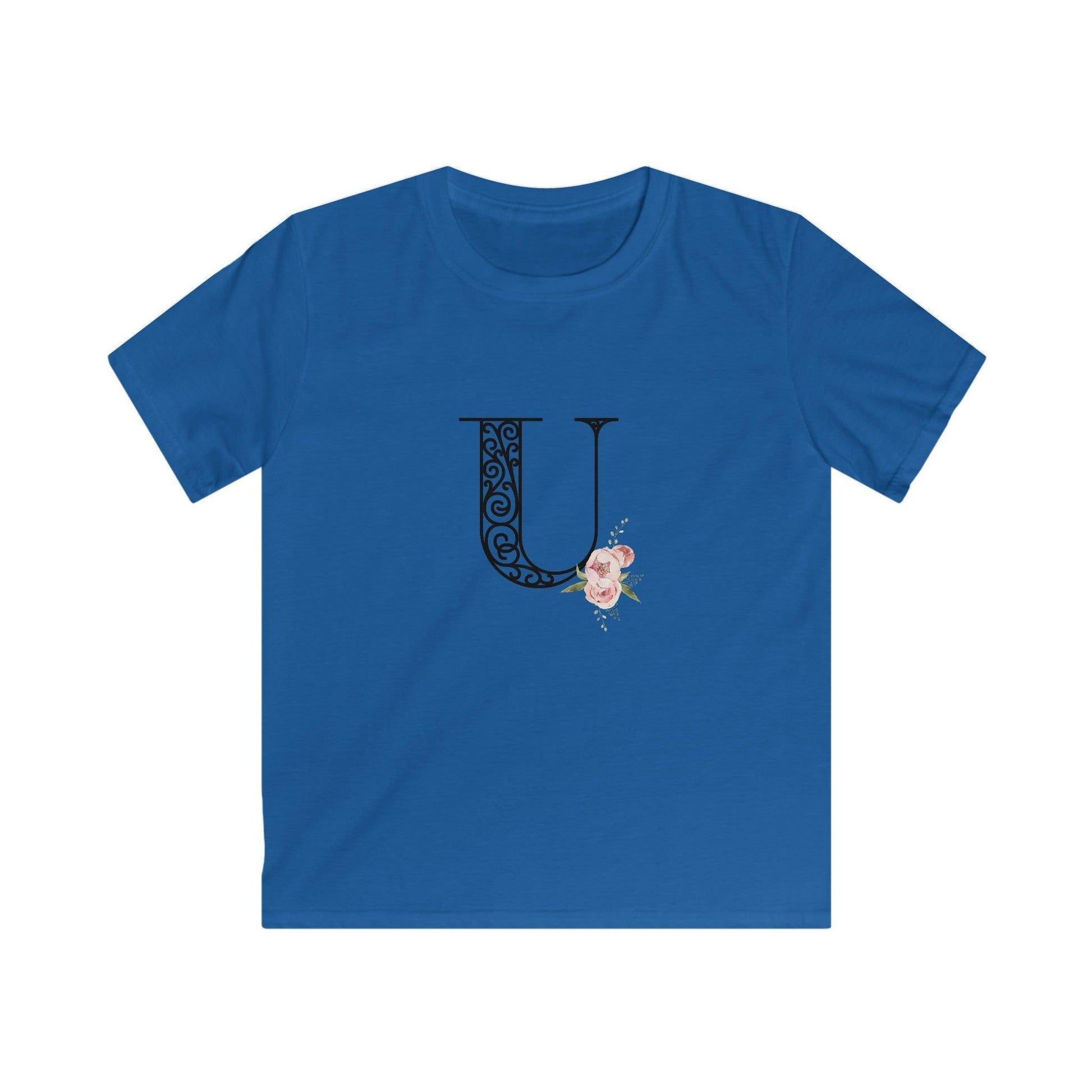 Floral Letters: Letter U - Kids Softstyle Tee - Whippie's