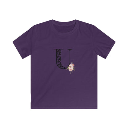 Floral Letters: Letter U - Kids Softstyle Tee - Whippie's