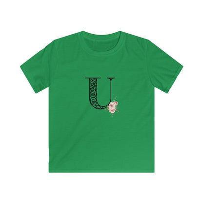 Floral Letters: Letter U - Kids Softstyle Tee - Whippie's