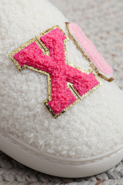 White XOXO Glitter Trim Plush House Slippers
