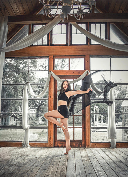 Girls Dance Set | Nightfall Black Top & Shorts: Dancers posing in matching black sets