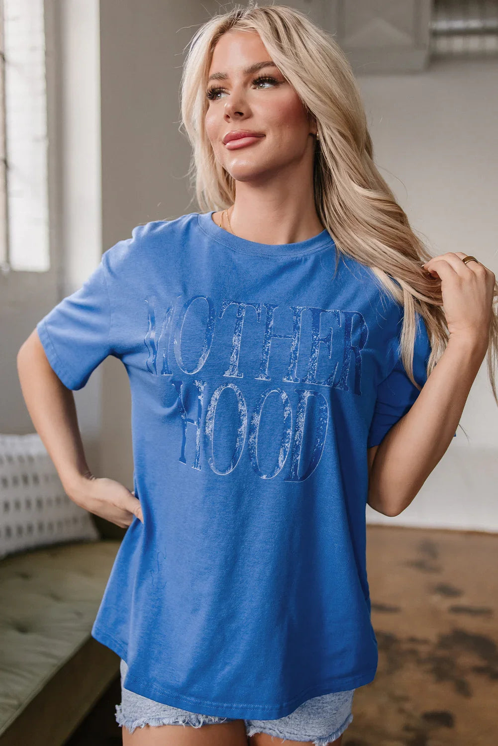 Motherhood Tee | Vintage Sky Blue Mom Shirt