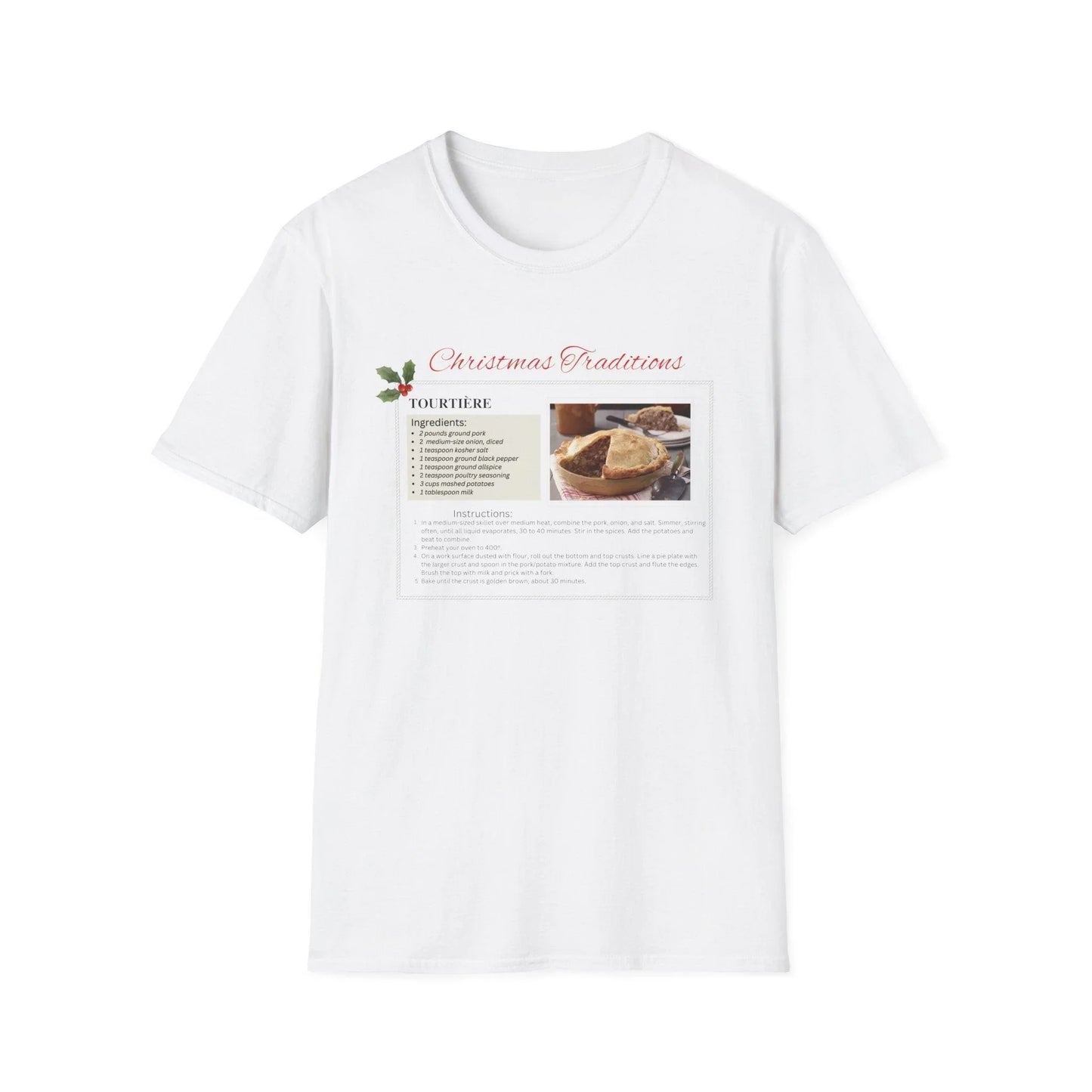Tourtière Recipe Card - Unisex T-Shirt - French Canadian Christmas Traditions! 🎄 - Whippie's