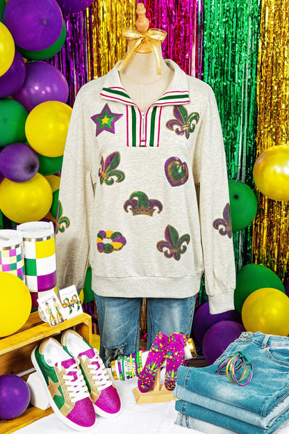 Sequin Mardi Gras Sweatshirt | Zip Pullover