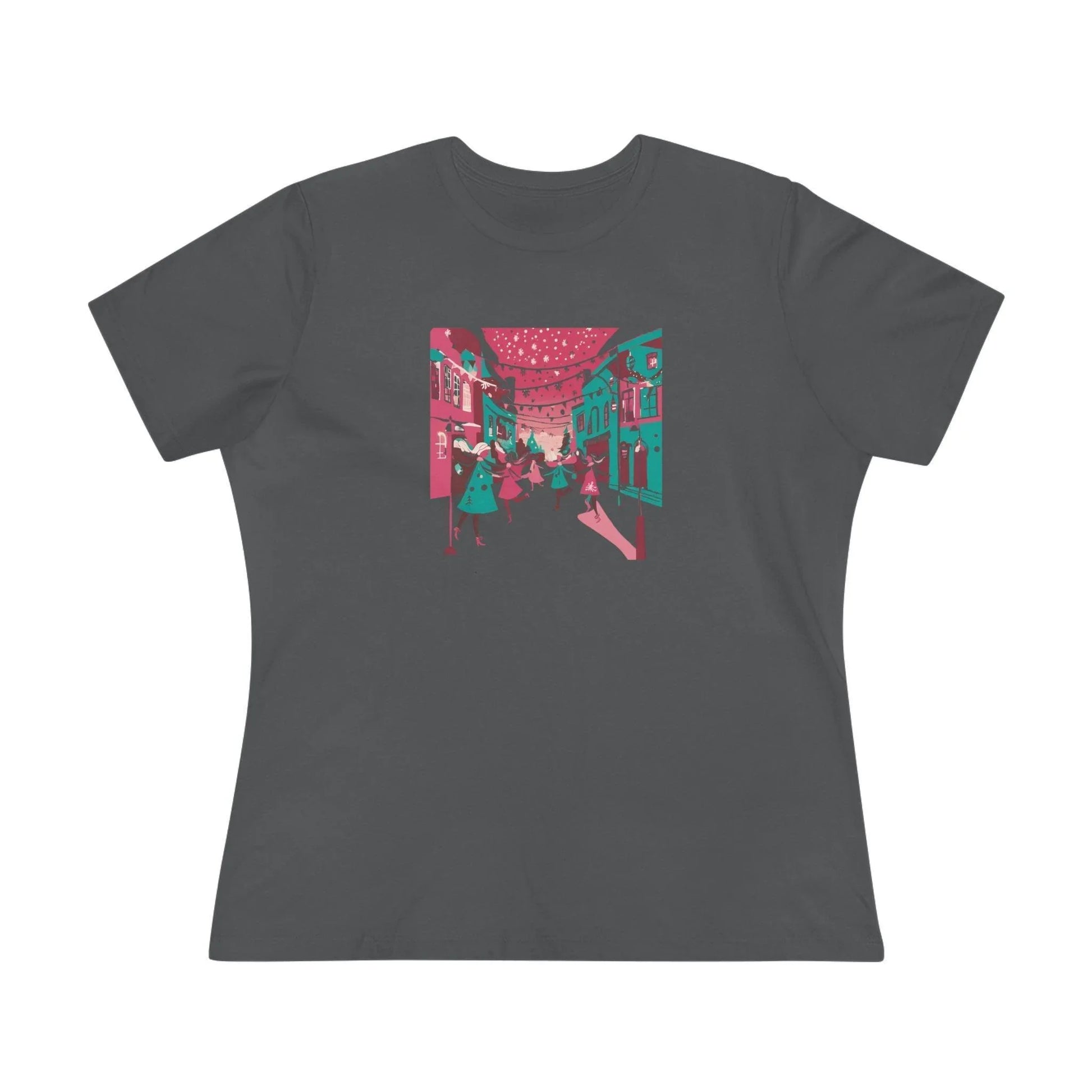 Pink and Teal Holiday Village - Women's Softstyle Tee - Whippie's