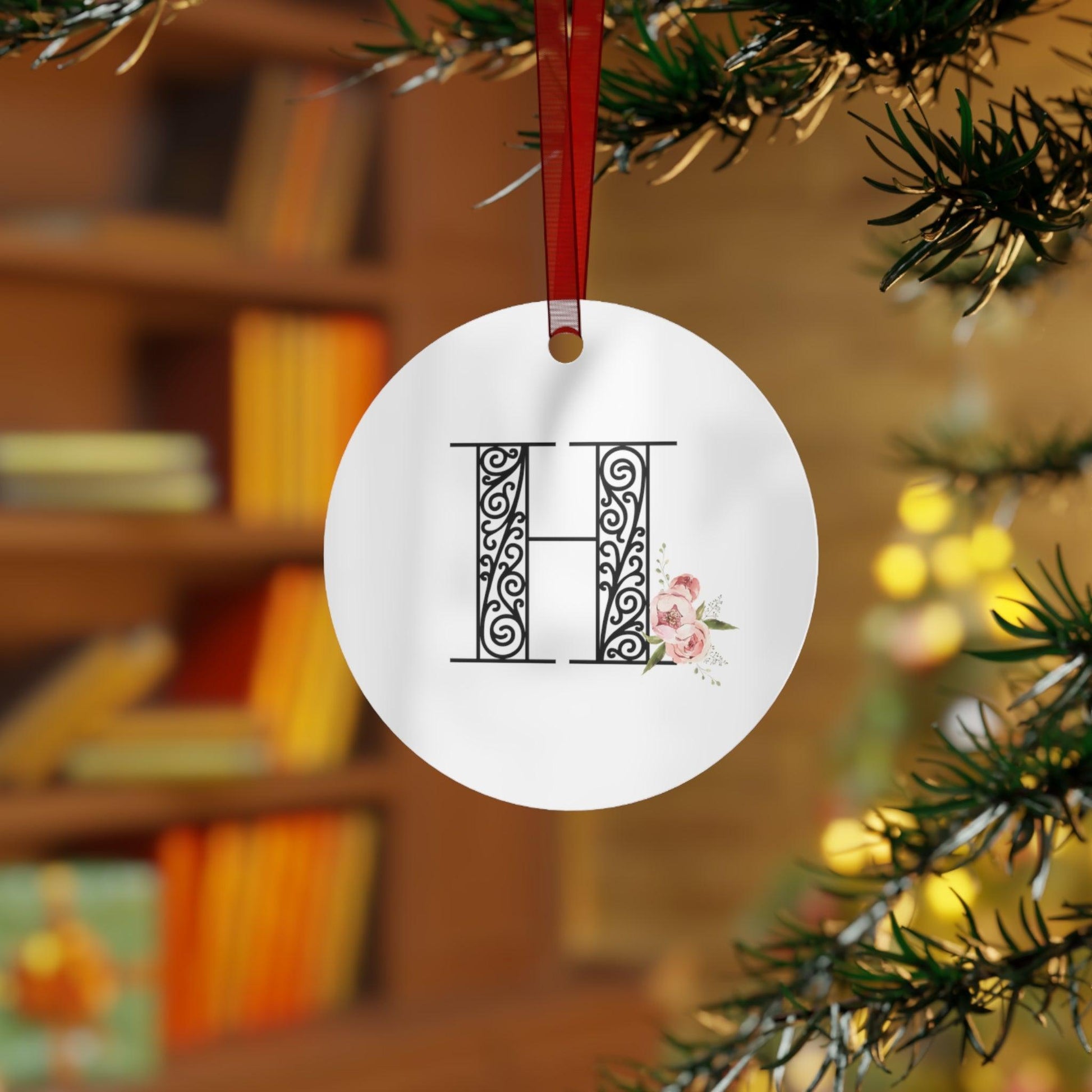 Floral Letters: Letter H - Metal Christmas Ornament - Whippie's