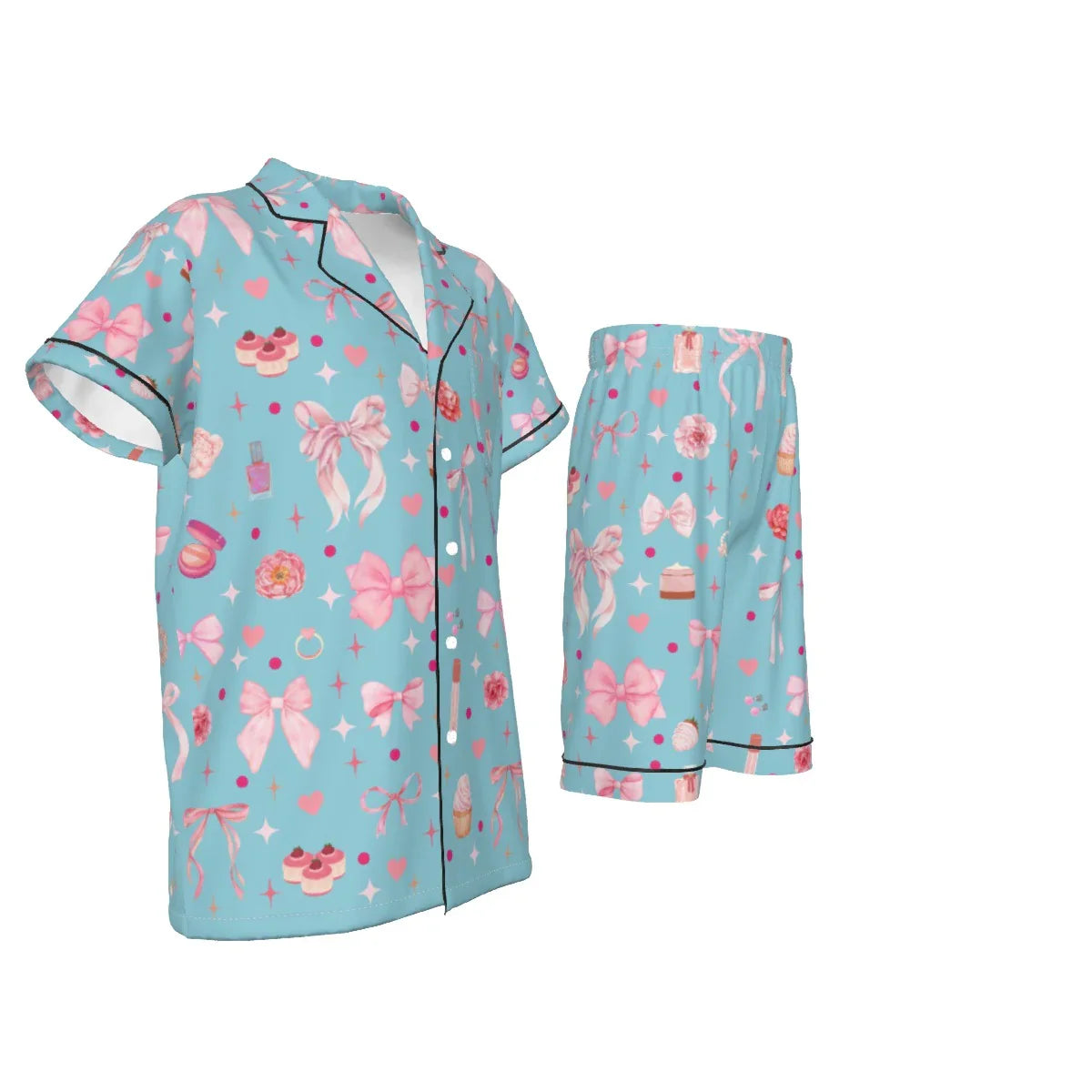 Kid's Short Pajamas with Pink Bows & Makeup Design - Whippie's