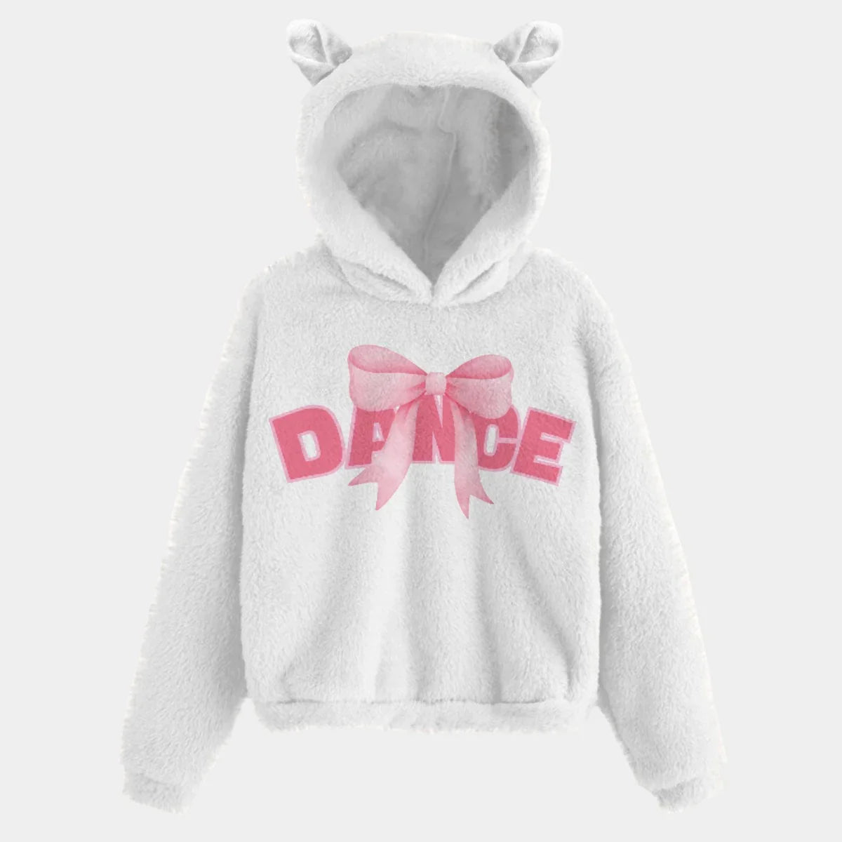 DANCE Pink Bow Kids Sweatshirt With Ears | Ultra-Soft Borg Fleece Hoodie - Whippie's