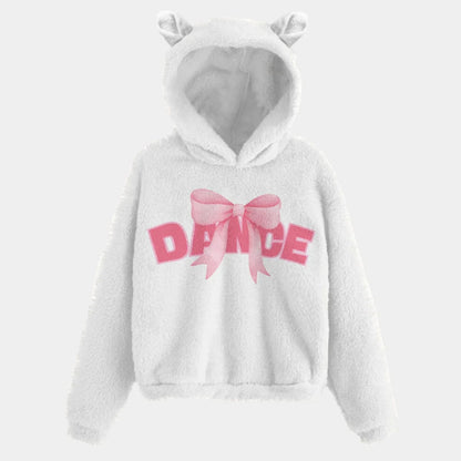 DANCE Pink Bow Kids Sweatshirt With Ears | Ultra-Soft Borg Fleece Hoodie - Whippie's