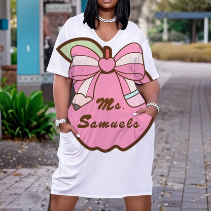 Teacher Love & Apple Print V-Neck Dress | Plus Size - FREE Shipping! - Whippie's