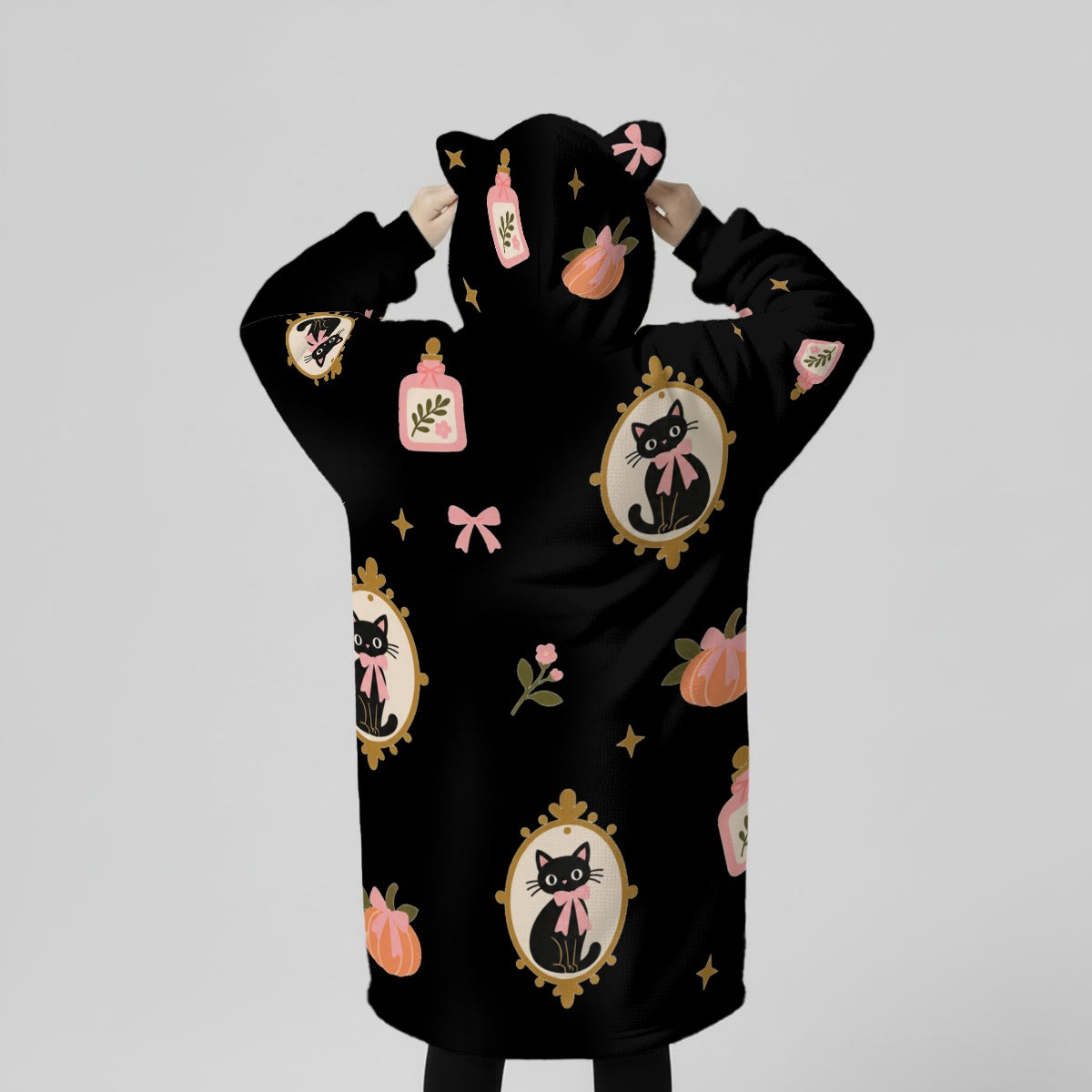 Halloween Blanket Hoodie | Black Cat Kids Wearable Blanket
