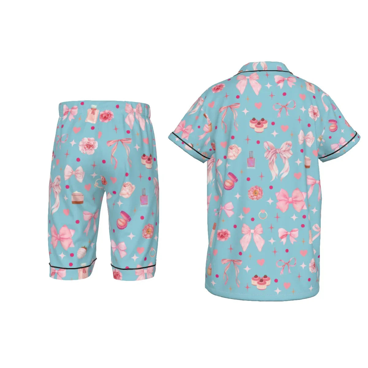 Kid's Short Pajamas with Pink Bows & Makeup Design - Whippie's