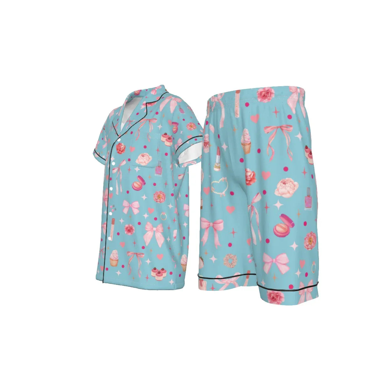 Kid's Short Pajamas with Pink Bows & Makeup Design - Whippie's
