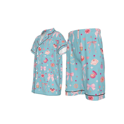 Kid's Short Pajamas with Pink Bows & Makeup Design - Whippie's