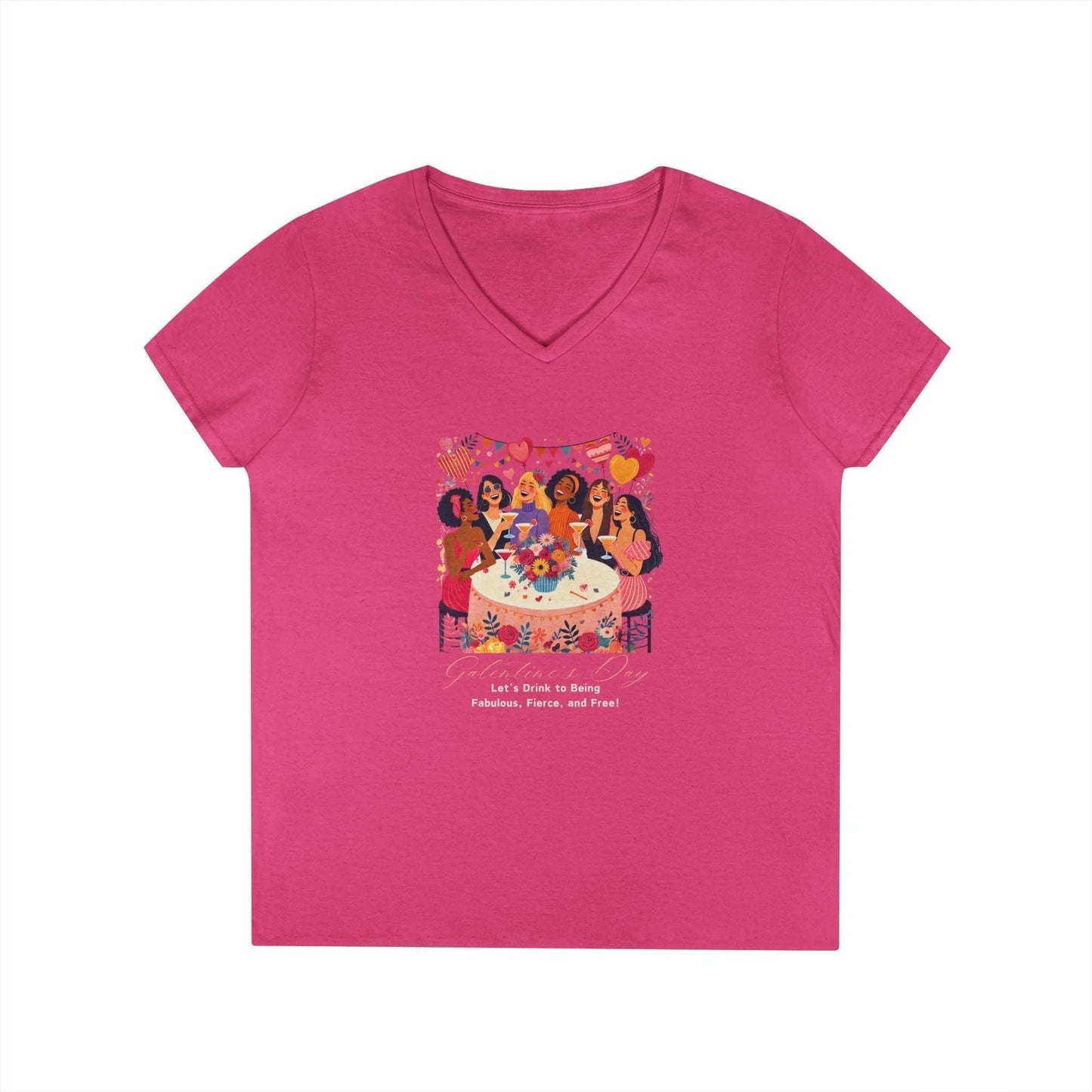💖 Galentine's Day: Fabulous, Fierce & Free! 🥂 Ladies' V-Neck Tee ✨ Celebrate the power of female friendship! - Whippie's
