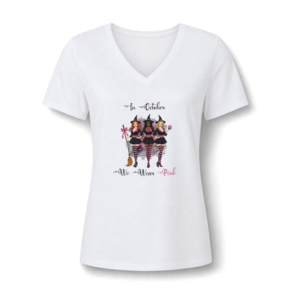 Witches Breast Cancer Awareness Halloween Shirt | In October We Wear Pink