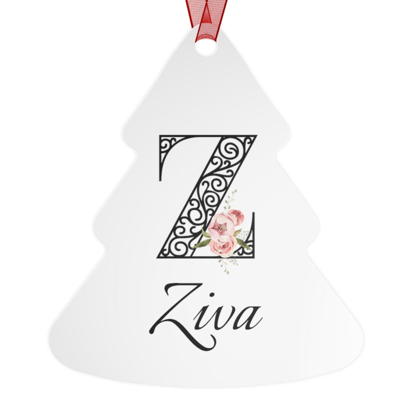 Floral Letters: Letter Z - Peony Metal Christmas Ornament - Personalizable - Whippie's