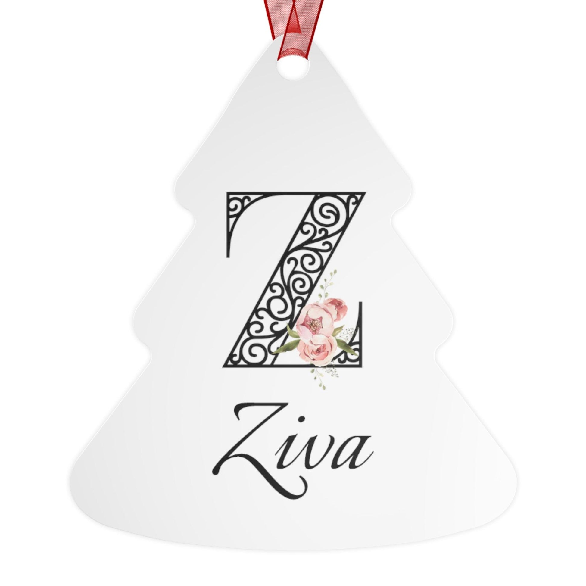 Floral Letters: Letter Z - Peony Metal Christmas Ornament - Personalizable - Whippie's