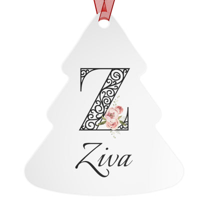 Floral Letters: Letter Z - Peony Metal Christmas Ornament - Personalizable - Whippie's