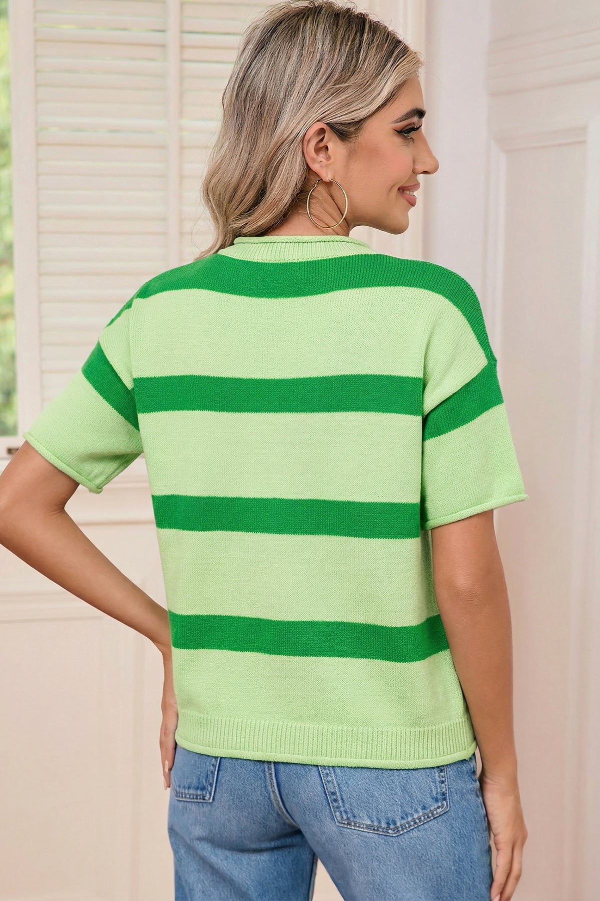 Green Stripe Oh For Luck's Sake St. Patrick's Day Short Sleeve Sweater