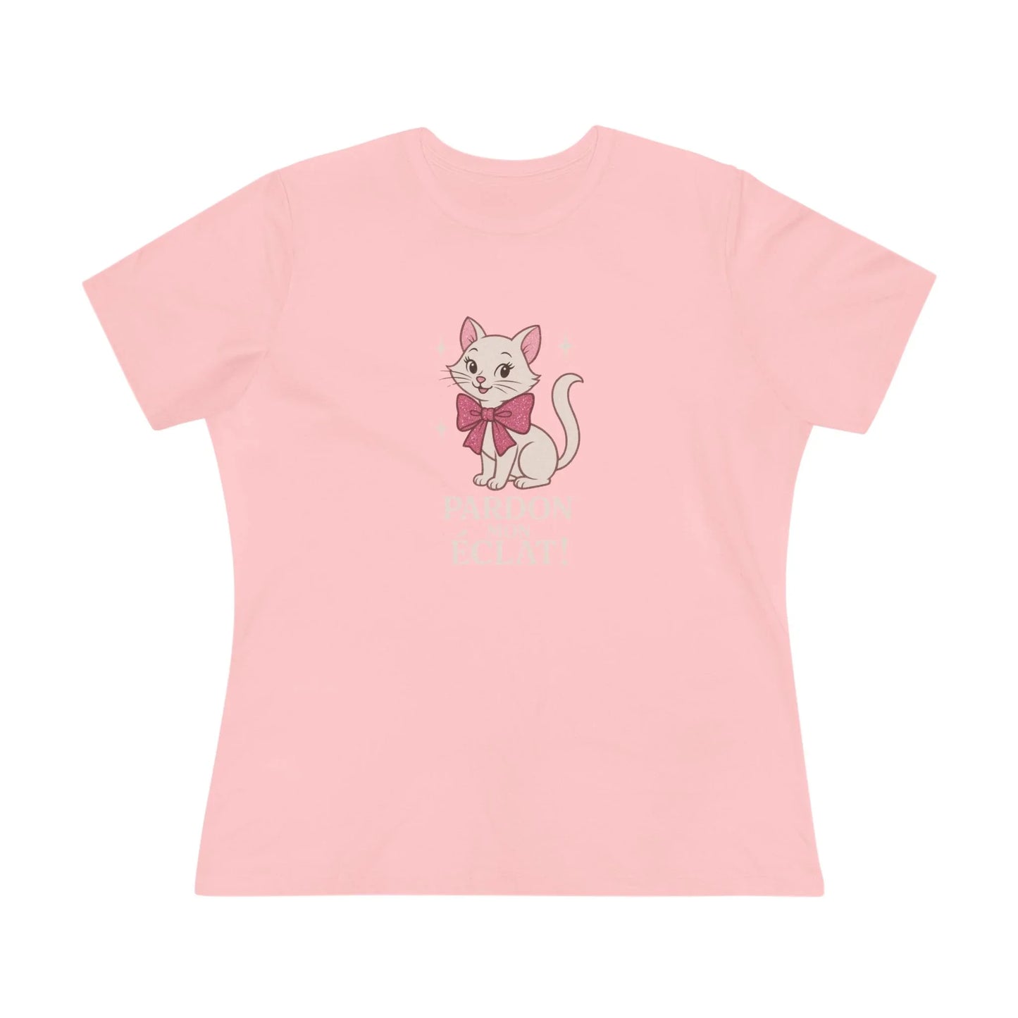 Pardon Mon Éclat White Sparkly Cat with Pink Bow Women's Tee - Whippie's