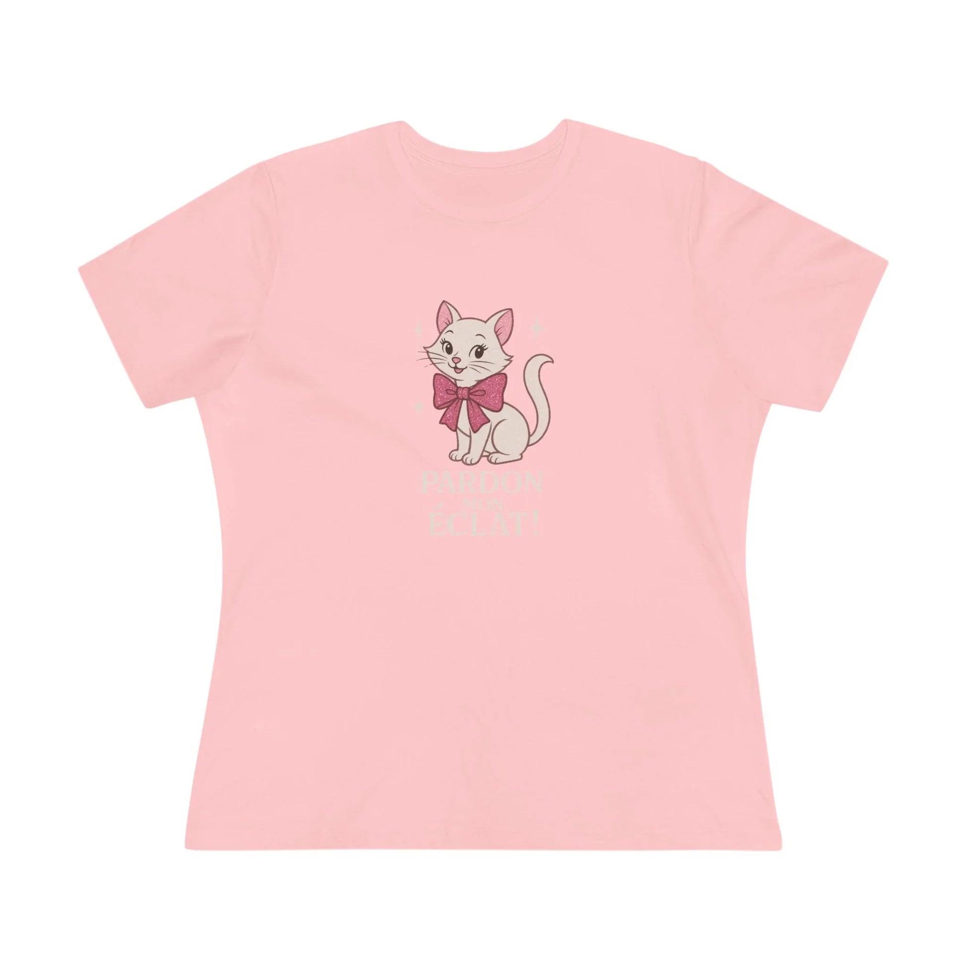 Pardon Mon Éclat White Sparkly Cat with Pink Bow Women's Tee - Whippie's