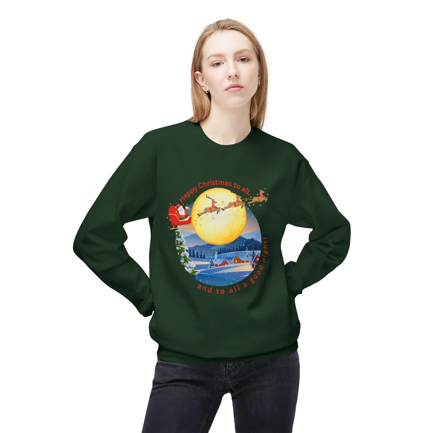🎅 Happy Christmas to All! 🌕 Unisex Fleece Sweatshirt ✨ Wishing you a magical Christmas Eve! - Whippie's