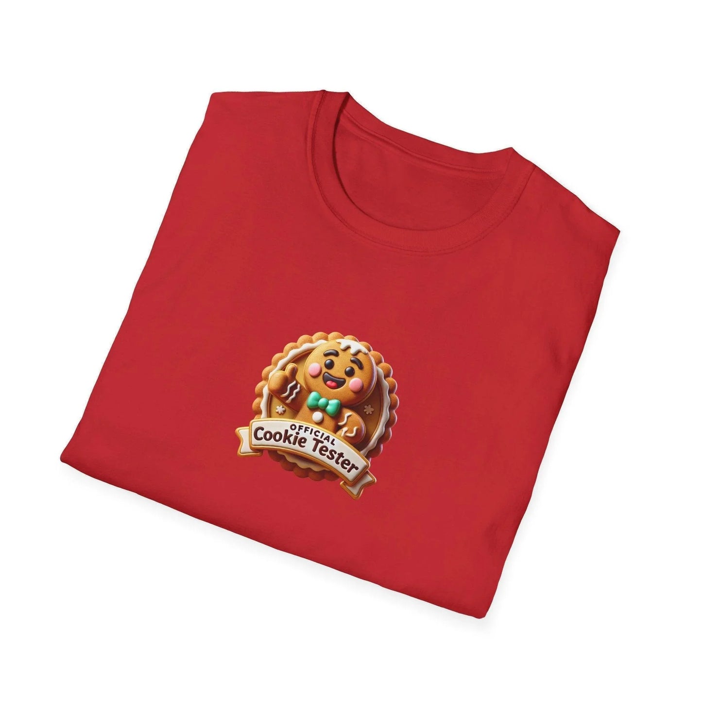 Official Cookie Tester 🍪 – Fun Gingerbread Design with Peeking Gingerbread Man - Unisex Softstyle Tee - Whippie's