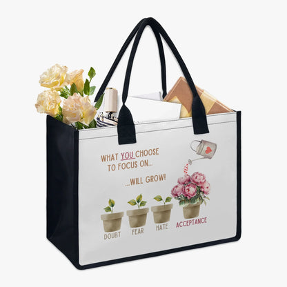What You Choose to Focus On... Will Grow! Shopping Tote Bag - 🌱 Carry Positivity and Groceries with Style! 🌱 - Whippie's