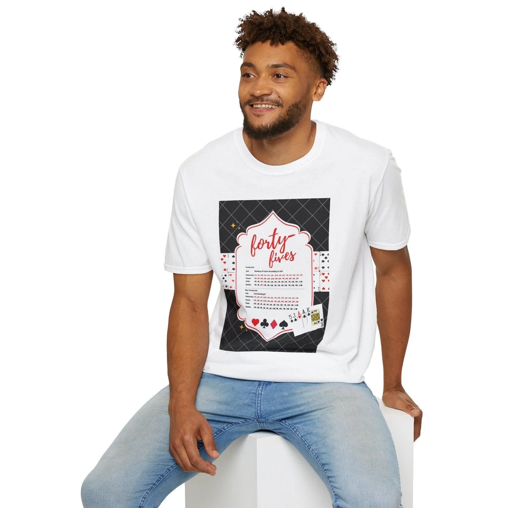 Forty-Fives Card Rankings - Black Background - Unisex T-Shirt - Whippie's