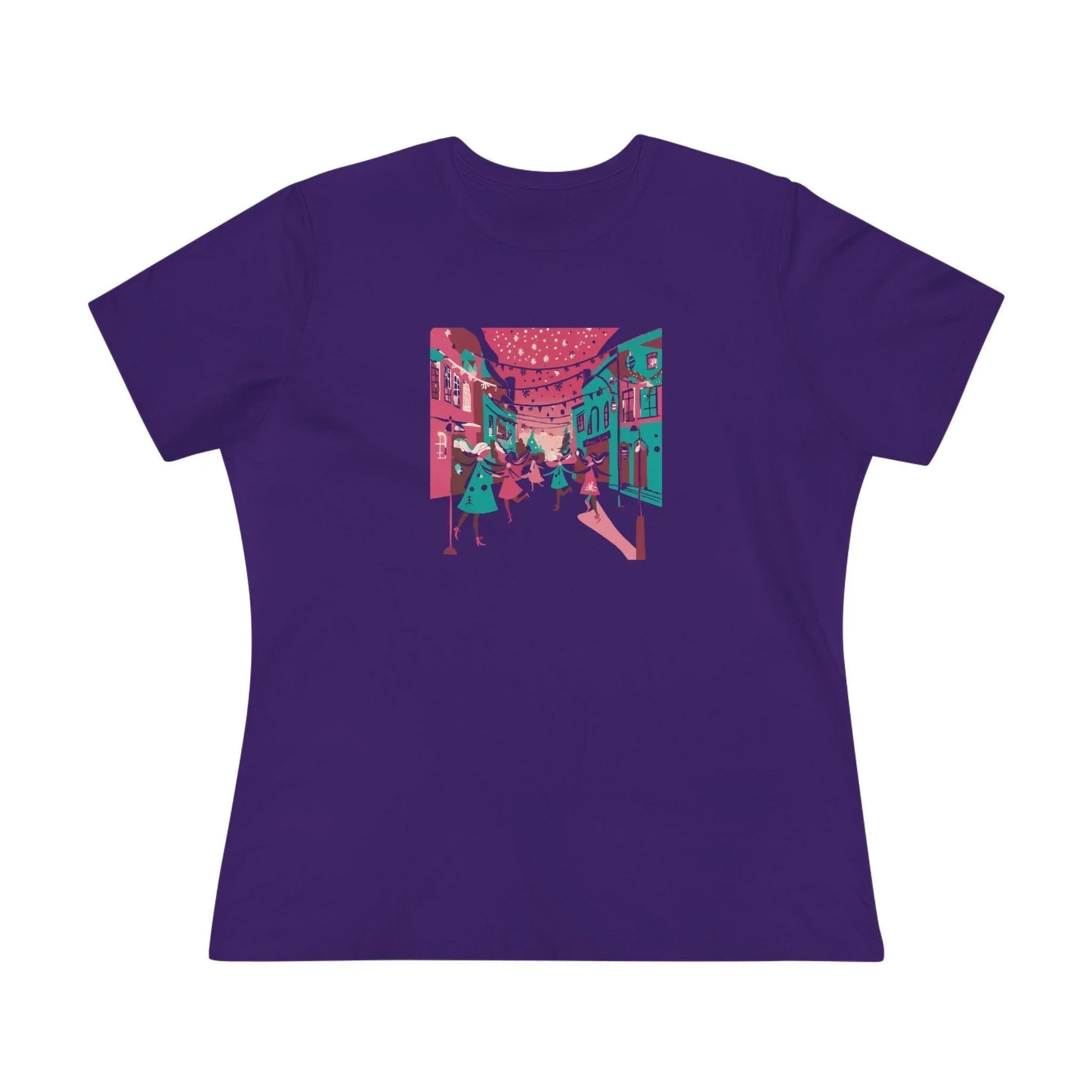 Pink and Teal Holiday Village - Women's Softstyle Tee - Whippie's