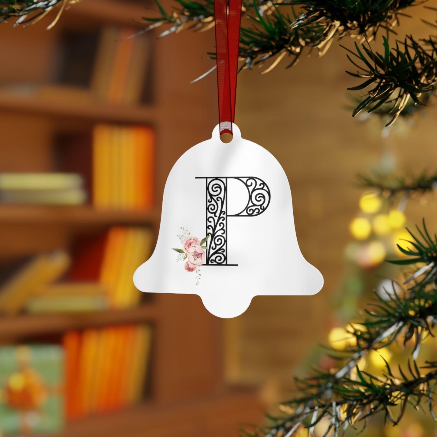 Floral Letters: Letter P - Metal Christmas Ornament - Whippie's