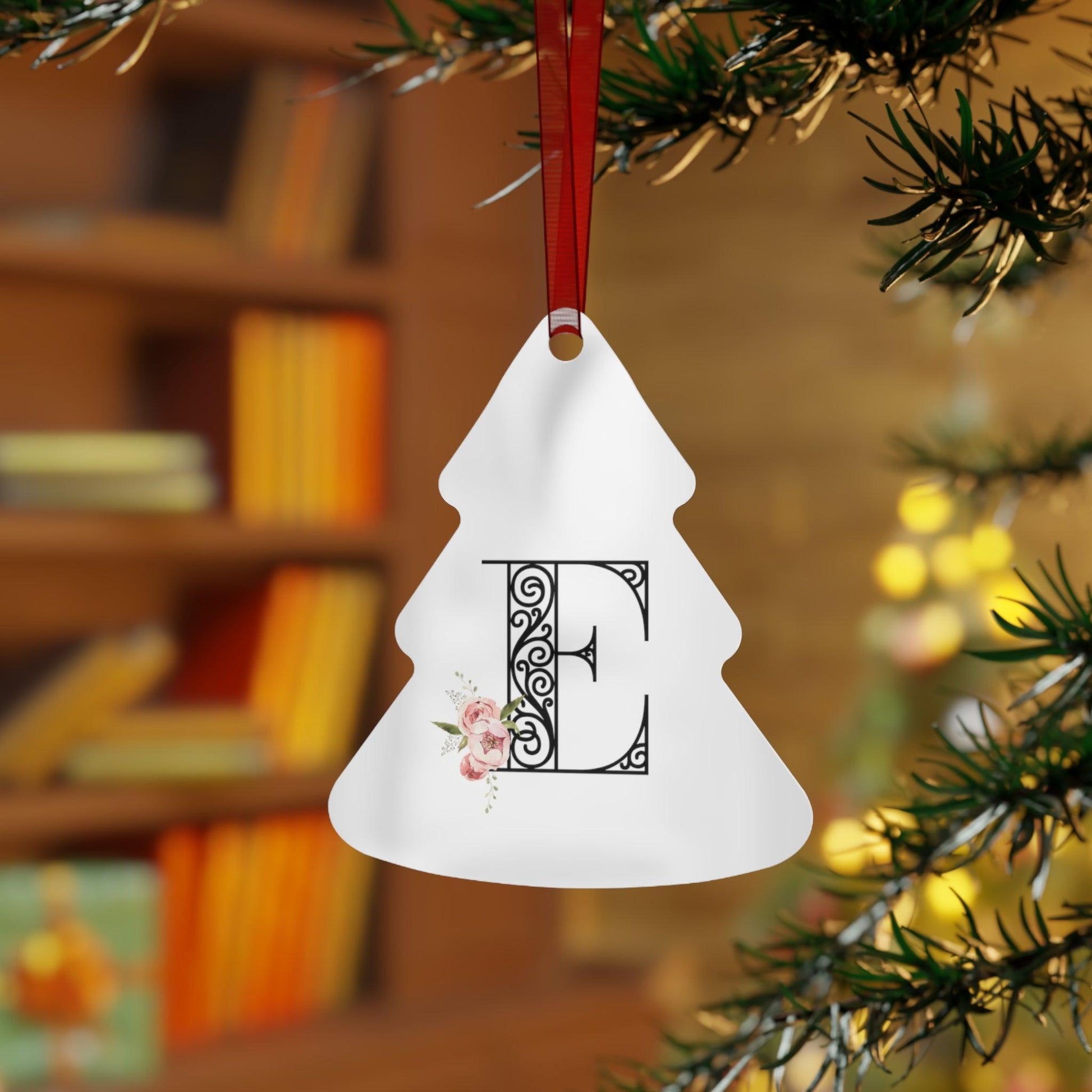 Floral Letters: Letter E - Metal Christmas Ornament - Whippie's
