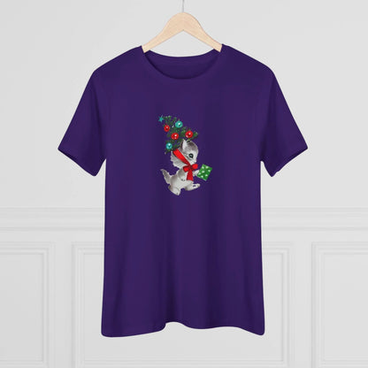 Kittie with Christmas Tree Hat and Card - Women's Softstyle Tee - Whippie's