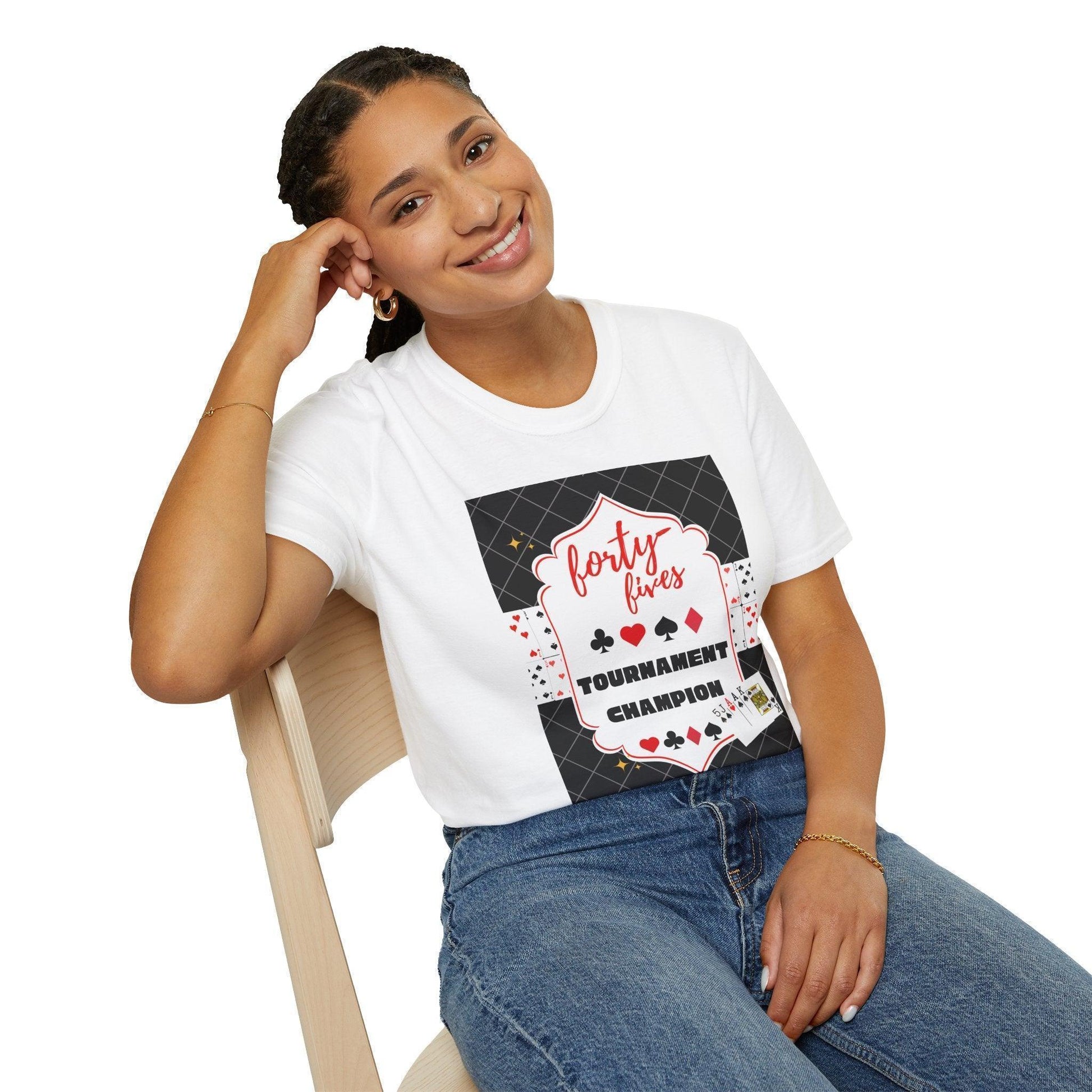 Forty-Fives Tournament Champion - Black Background - Unisex T-Shirt - Whippie's