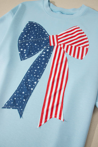 Beau Blue Plus Size Patriotic Bow Graphic T-Shirt