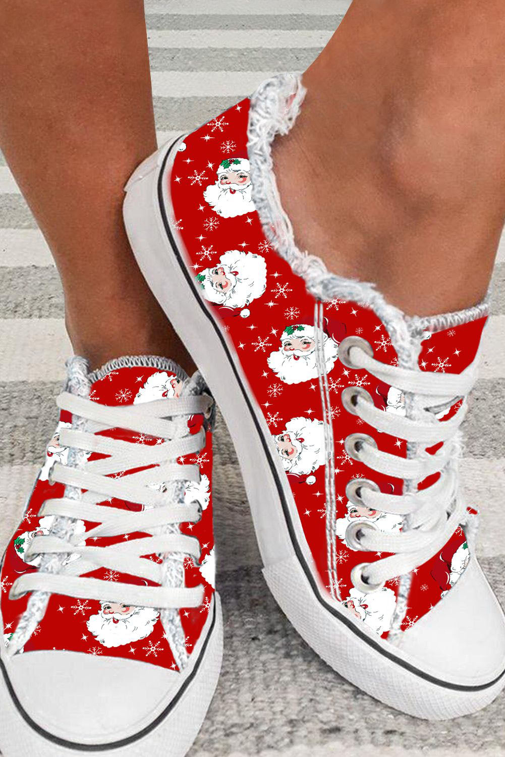 Red Santa Canvas Shoes | Snowflake Christmas Sneakers