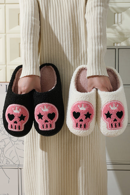 White Halloween Skull Plush House Slippers