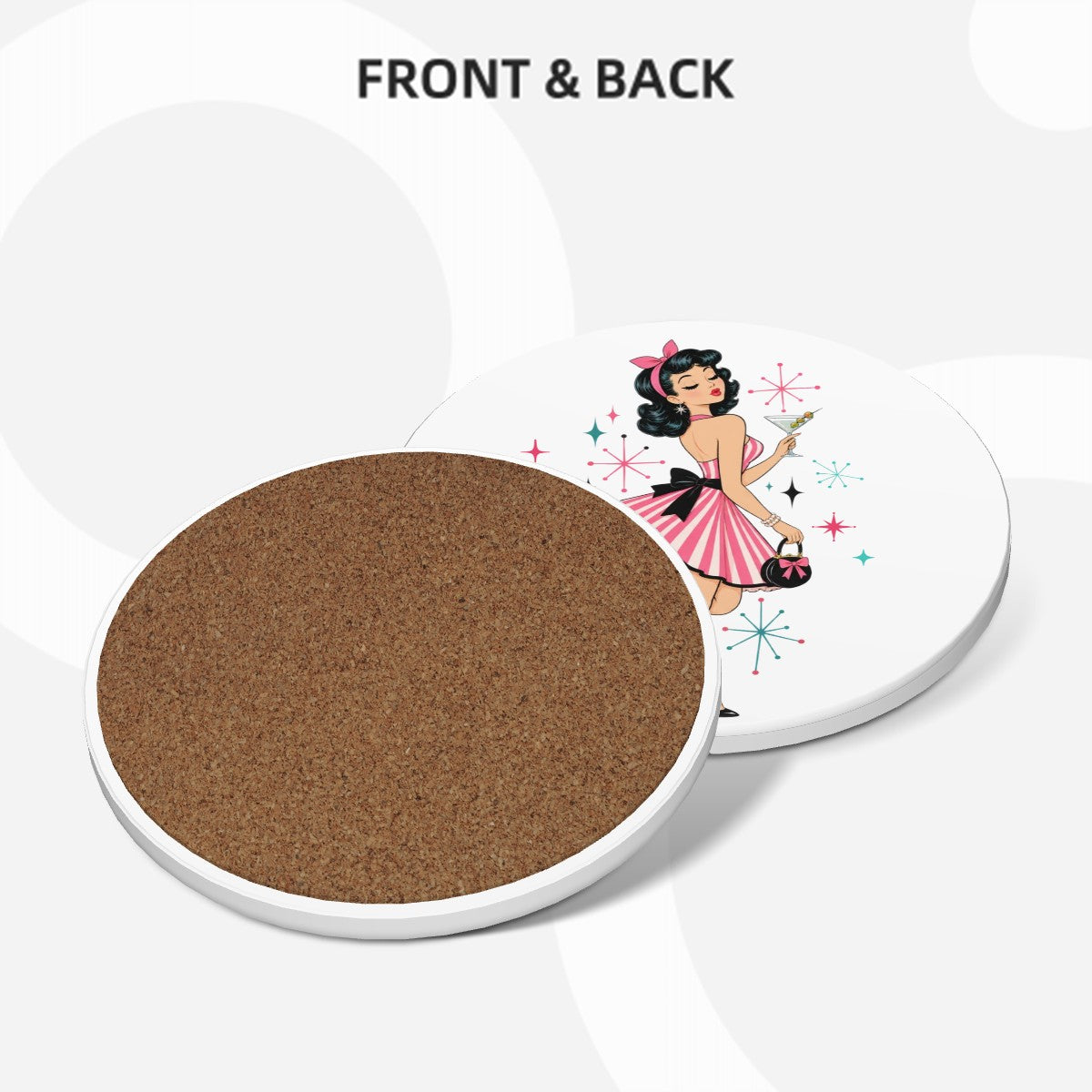 Ceramic Mid Century Cocktail Coaster Set with Holder